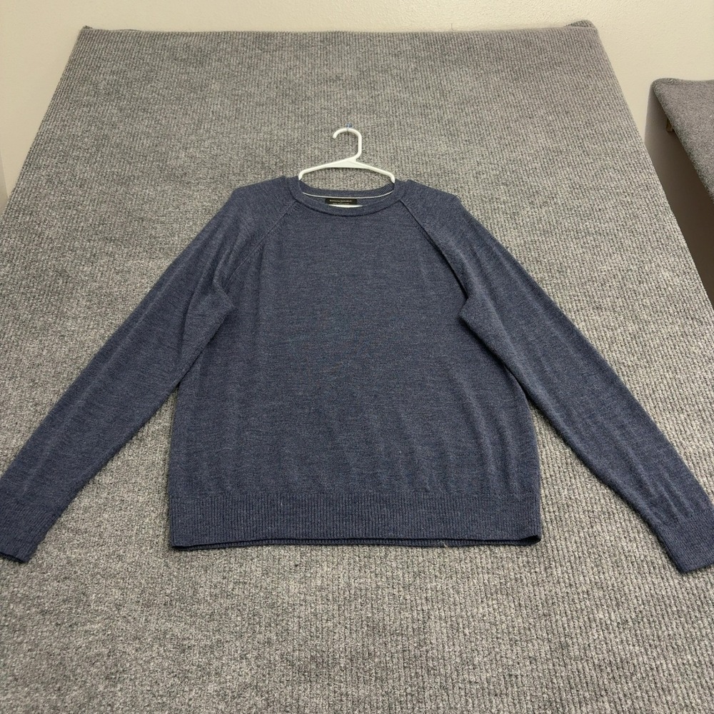 Banana Republic Sweater Mens L Blue Merino Wool Crewneck Raglan Classic